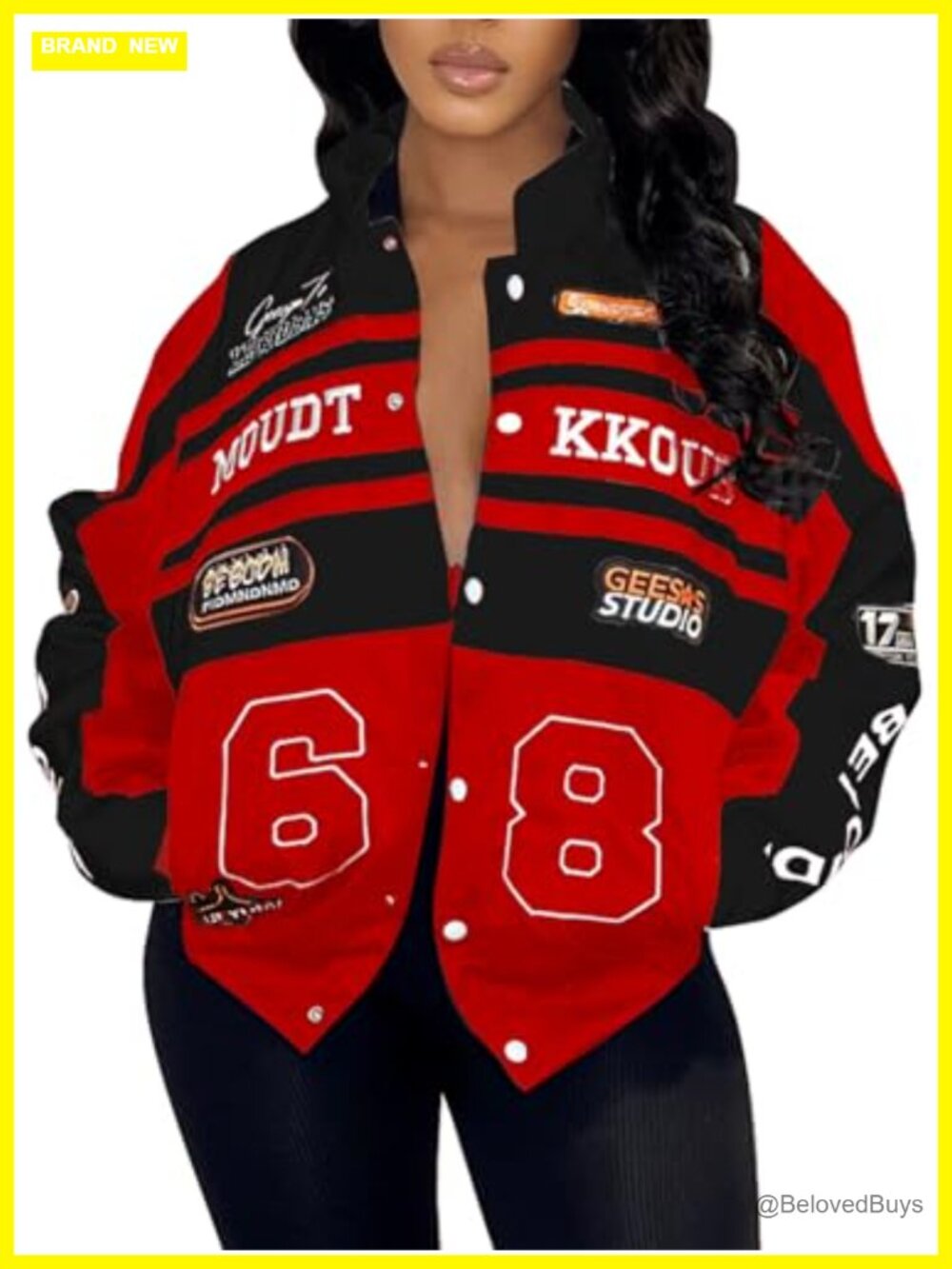 Womens Varsity Jacket Color Block Letterman Convertible Cropped Zip
